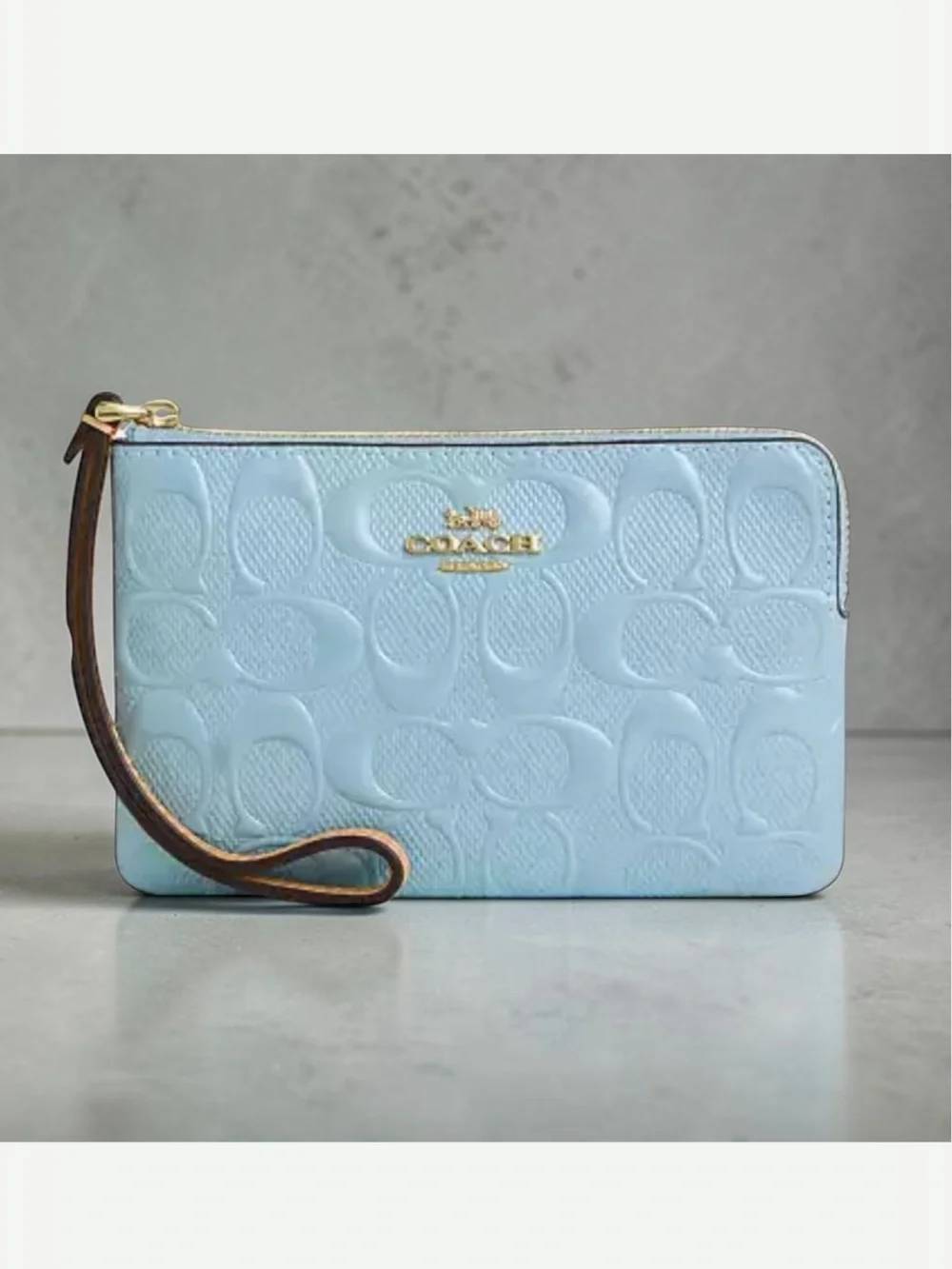 COACH Embossed Signature Wristlet in Light Blue nwt